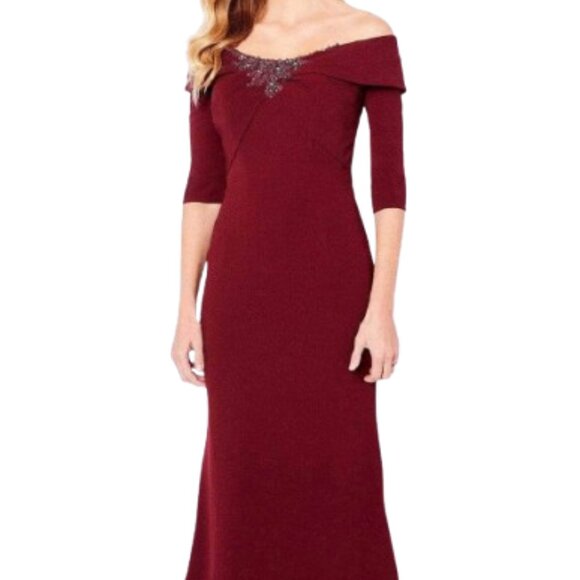 NWT Cameron Blake 221691 Crepe Formal Gown Merlot Size 18W - Picture 1 of 6